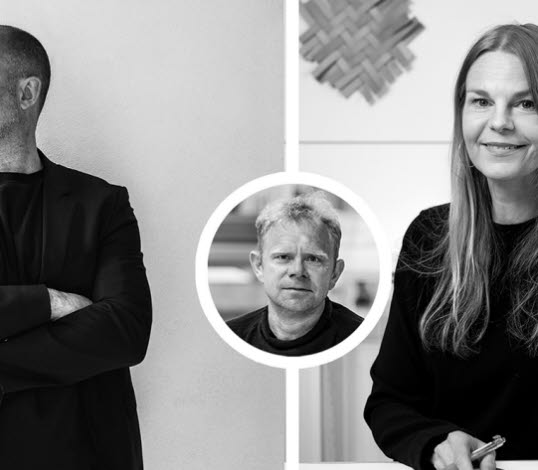 Bildcollage - trio involverade i svensk design; formgivarna Alexander Lervik och Mia Cullin samt Dan Johanson, vd på Johanson Design.