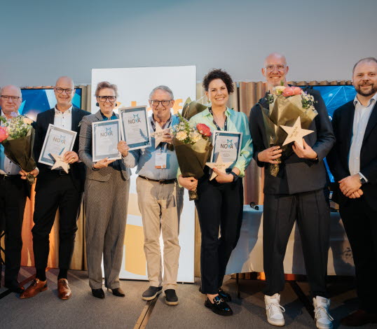 VInnarna i TMF Nova 2025; Derome, Mizetto, Vedum samt möbelentreprenören Johan Sjöberg.