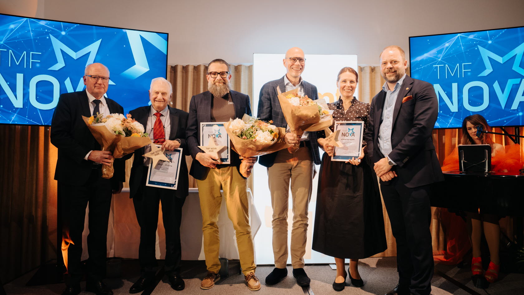 Samtliga TMF Nova 2026-vinnare; Lindholmsgruppen, Snêk och Henry Jarlsson.