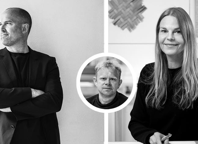 Bildcollage - trio involverade i svensk design; formgivarna Alexander Lervik och Mia Cullin samt Dan Johanson, vd på Johanson Design.